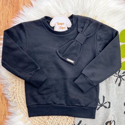  Conj. Casaco de Moletom Big Laço Paris e Calça Legging - Preto